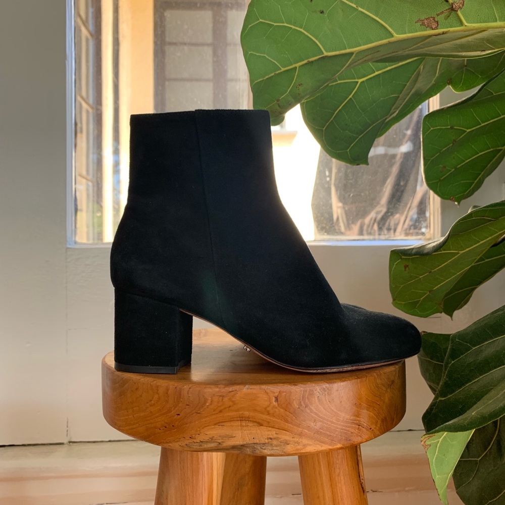 SCHUTZ Black Suede Block Heel Ankle Boots